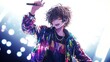 © Udin - Joyful male anime singer performing on stage.