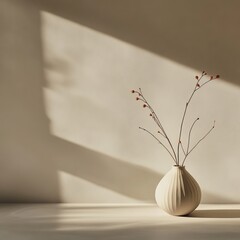 Poster - Minimalist Vase With Delicate Branches in Soft Sunlight Creating an Elegant Ambiance in a Serene Indoor Setting