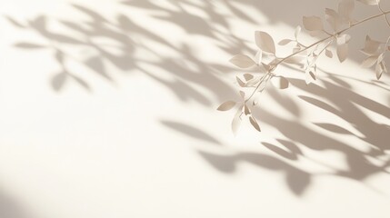 Poster - Delicate Branches Casting Shadows on a Light Wall in a Serene Indoor Setting During the Afternoon