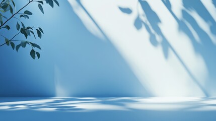 Poster - Soft Shadows Cast by Leaves Create a Tranquil Atmosphere in a Minimalist Interior During Daylight Hours in a Calm, Serene Setting