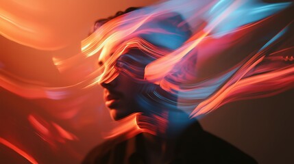 Poster - Dynamic light trails merge with a silhouette in a creative exploration of movement at nighttime