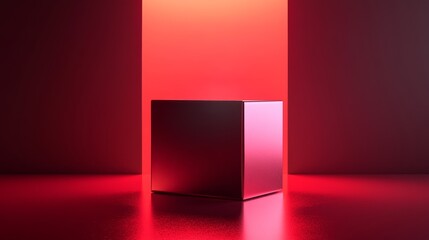 Poster - Mysterious Black Box Illuminated by Red Light in a Dimly Lit Environment Creates an Intriguing Visual Effect for Viewers
