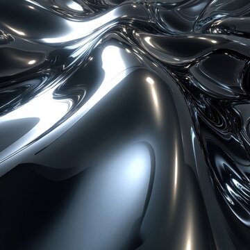 Abstract Liquid Metal Surface: A Stunning Display of Reflective, Glossy, and Swirling Metallic Texture