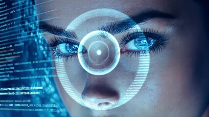 Poster - Woman's Eyes Glowing with Futuristic Digital Interface