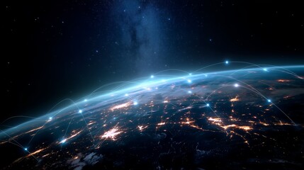 Poster - Global connectivity demonstrated through illuminated networks over Earth's surface at night