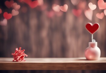 Wall Mural - valentine shelf bokeh use heart s show wood product day background concept 14 romance soft glowing e
