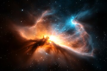 Wall Mural - colorful nebula with orange and blue swirls
