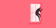 © SnowElf - A masked burglar climbs through the window of a private house. Home invader, crime, robbery.