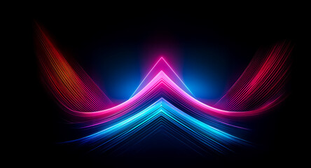 Wall Mural - abstract luminous shape with vibrant neon pink, blue, and orange colors on a dark backdrop. dynamic 