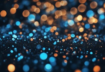 Poster - glitter black background bokeh abstract blue dark blurred flare decoration defocused effect colours gold glamour holiday glow festive design glistering light blur magic art glowing glittering bright