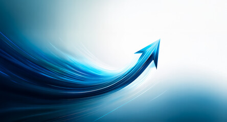 Aufkleber - a dynamic blue arrow curves upwards against a gradient background, symbolizing progress and directio