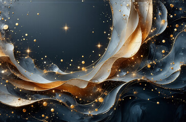 Wall Mural - elegant abstract background featuring swirling shapes in shades of dark blue, white, and gold. golde