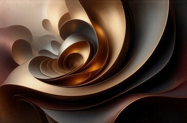 Poster - Abstract swirl with bronze, gold, and gray metallic tones. Fluid, organic shapes create a dynamic, elegant, and visually interesting composition.