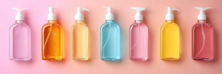Aufkleber - Modern pet shampoo bottles arranged on a bright background with clean labels ready for branding display