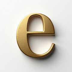 Poster - Elegant 3D gold lowercase letter e. Metallic slab serif typography element with beveled edges, isolated on white background. Modern asset for text or initials