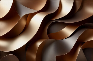 Aufkleber - Abstract bronze and brown waves intertwine, creating a fluid and elegant background. The metallic sheen adds depth and texture to the organic, flowing forms.