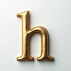Poster - Elegant 3D gold lowercase letter h. Metallic slab serif typography element with beveled edges, isolated on white background. Modern asset for text or initials
