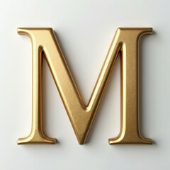Poster - Elegant 3D gold letter M. Metallic slab serif typography element with beveled edges, isolated on white background. Modern asset for logos or initials