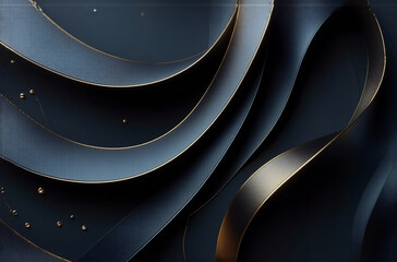 Poster - elegant swirling dark blue and gold ribbons create a luxurious abstract design. golden accents and s