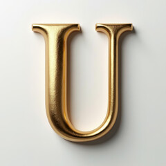 Poster - Elegant 3D gold letter U. Metallic slab serif typography element with beveled edges, isolated on white background. Modern asset for logos or initials