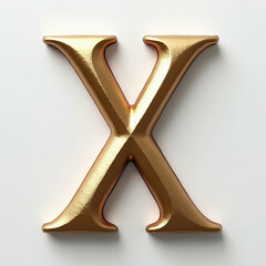 Poster - Elegant 3D gold letter X. Metallic slab serif typography element with beveled edges, isolated on white background. Modern asset for logos or initials