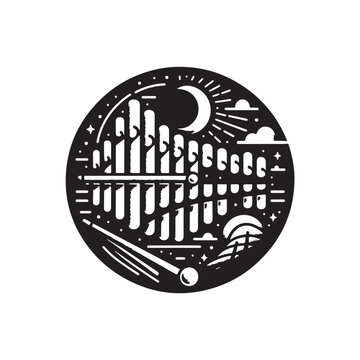 Black Color Marimba Silhouette Vector Illustration, Solid White Background