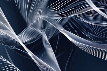 Poster - Vibrant Digital Art with Elegant White and Navy Line Patterns on Contemporary Dark Background