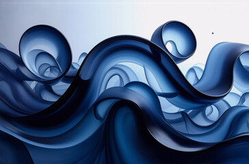 Poster - Abstract blue waves cascade gracefully, creating a sense of motion and depth. Smooth, flowing shapes intertwine, forming a dynamic and visually appealing composition.
