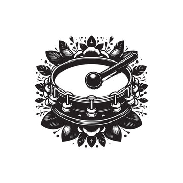 Black Color Tambourine Silhouette Vector Illustration, Solid White Background