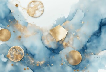 Wall Mural - pastel watercolor golden template ink element art drawing alcohol blue crackers file effect illustra