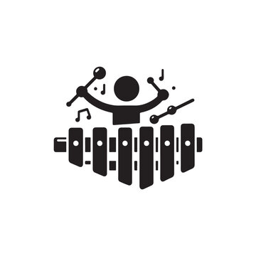 Black Color Xylophone Silhouette Vector Illustration, Solid White Background