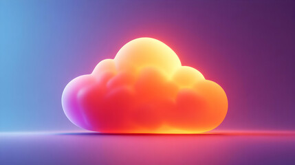 Poster - Glowing Orange Cloud Shape in a Dark Purple Background with Neon Light and Abstract Illustration