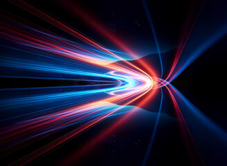 Aufkleber - abstract image of blue and red light trails curving outwards in an abstract and futuristic style on 