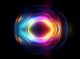 Aufkleber - Vibrant circular light trails create an abstract design. Colorful energy emanates from the center against a dark backdrop.
