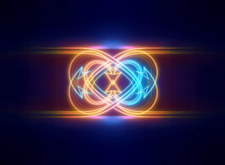 Poster - abstract neon shape with orange and blue glowing lines on a dark blue backdrop. luminous, vibrant, a