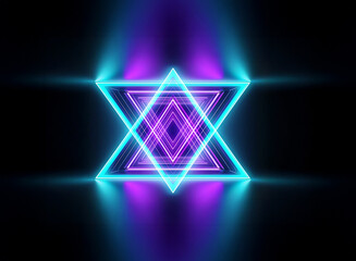 Aufkleber - A vibrant neon triangle with blue and purple hues glows against a dark backdrop, creating a futuristic and abstract visual. Bright, electric and visually striking.