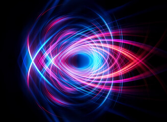 Aufkleber - Abstract image featuring swirling light trails in vibrant pink and blue hues, creating an eye-like shape against a stark dark backdrop.  The design evokes a sense of energy and futuristic motion.