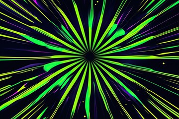 Poster - Glowing Neon Green and Black Radial Pattern on Deep Space Background