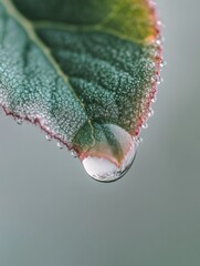 Poster - Planet Earth reflected in dew drop on leaf showcasing natures beauty and delicate details in macro photography