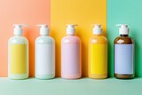 Pet shampoo bottles arranged beautifully on a bright background with clean labels and modern packaging ready for branding and marketing opportunities
