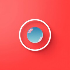 Poster - A simple modern minimalist design featuring a blue circular bubble or sphere icon framed within a white circle set against a vivid red background
