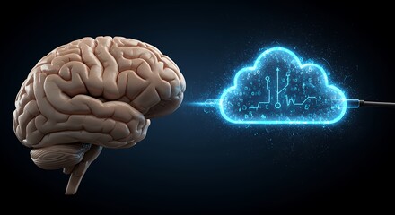 Aufkleber - Brain connected to cloud computing network for data transfer, artificial intelligence and machine learning concept with neural network
