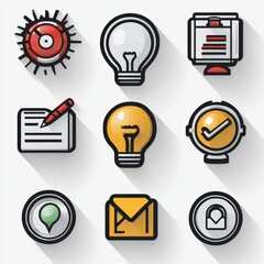 Poster - stylized icons in a minimalist outline design representing various aspects of business technology an