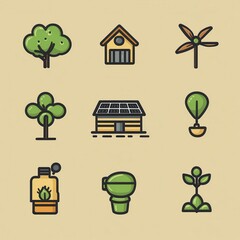 Poster - a set of simple minimalist outline icons representing various eco friendly and sustainable concepts 