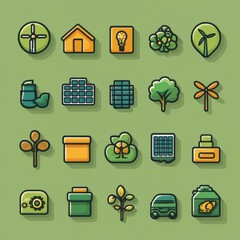 Poster - a collection of minimalist outline icons representing various eco friendly and sustainable concepts 