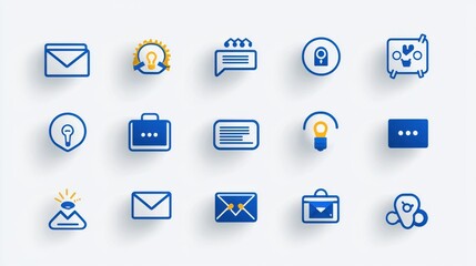 Poster - A set of minimalist outline style icons representing various aspects of customer service communication and support such as email chat information and feedback