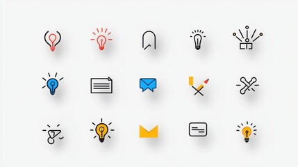 Poster - a set of stylized icons representing various aspects of teamwork leadership and business management 