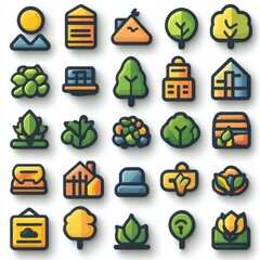 Poster - a set of modern minimalist icons representing various aspects of sustainability and a net zero envir