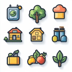 Poster - a set of colorful and minimalist icons representing various sustainable and eco friendly concepts fr