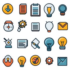 Poster - this image showcases a diverse set of outline style icons representing various corporate business an